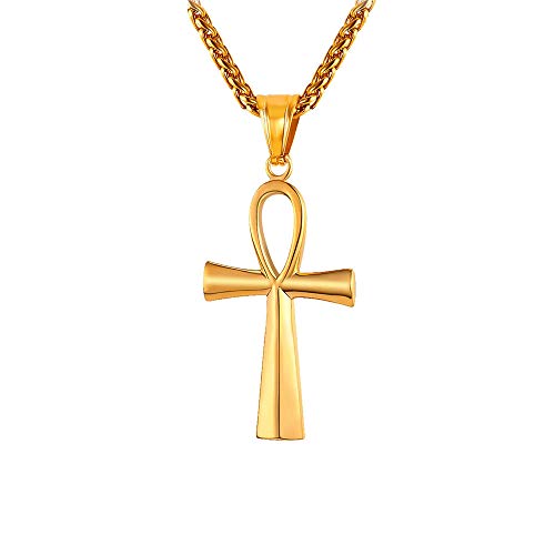 HIJONES Herren Edelstahl Einfache Vintage Ägyptische Ankh Kreuz Anhänger Halskette 60mm Gold von HIJONES