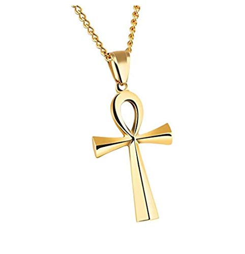 HIJONES Herren Edelstahl Einfache Vintage Ägyptische Ankh Kreuz Anhänger Halskette 64mm Gold von HIJONES