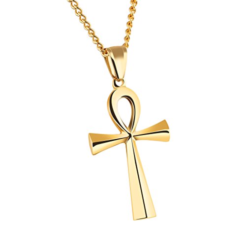 HIJONES Herren Edelstahl Einfache Vintage Ägyptische Ankh Kreuz Anhänger Halskette Gold von HIJONES