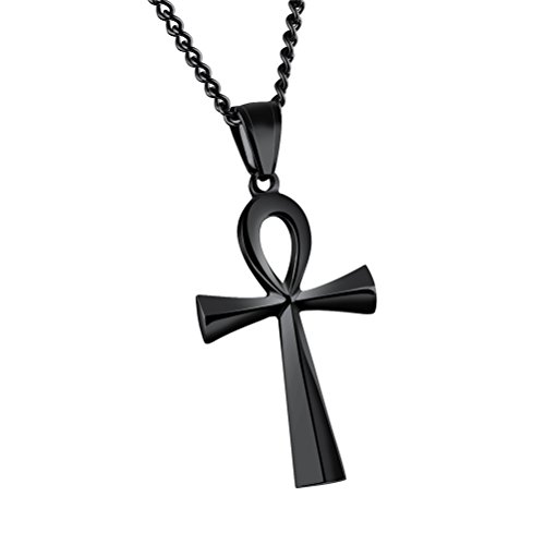 HIJONES Herren Edelstahl Einfache Vintage Ägyptische Ankh Kreuz Anhänger Halskette Schwarz von HIJONES