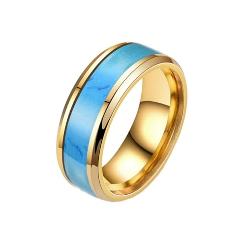 HIJONES Herren Edelstahl Emaille Statement Ring Kreiert Türkis Einfacher Stil Hochzeit Finger Schmuck Gold Größe 65 (20.7) von HIJONES