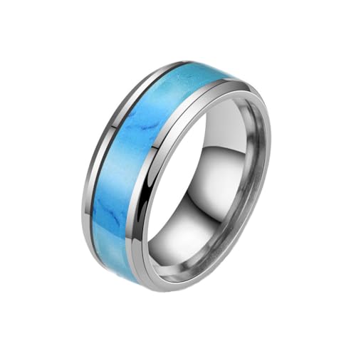 HIJONES Herren Edelstahl Emaille Statement Ring Kreiert Türkis Einfacher Stil Hochzeit Finger Schmuck Silber Größe 52 (16.6) von HIJONES