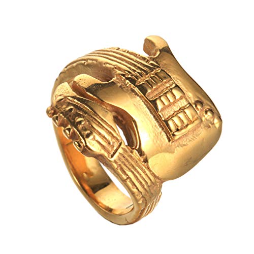 HIJONES Herren Edelstahl Gold Überzogene Punk Rock Wrap Um Gitarre Musik Ring Größe 70 von HIJONES