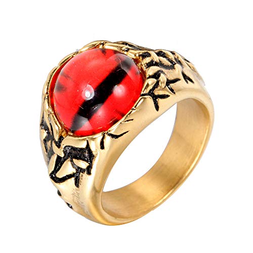 HIJONES Herren Edelstahl Golden Dragon Longan Ring Vintage Gothic Biker Rote Augen Edelstein Ringe vergoldet, Größe 57 von HIJONES