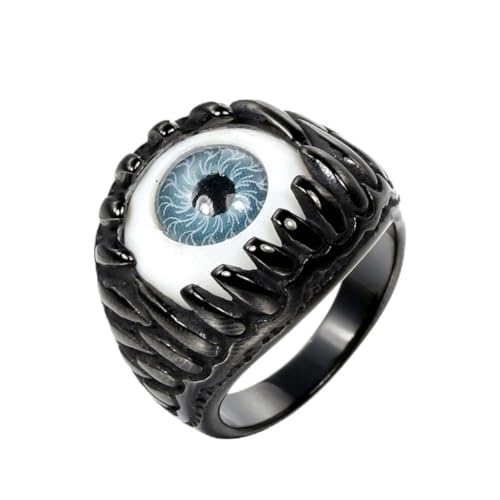 HIJONES Herren Edelstahl Gothic Mehrfarbige Kristall Edelstein Tulpe Gravur Chunky Biker Ring Punk Finger Schmuck Blauer Stein am Schwarzen See Größe 62 (19.7) von HIJONES