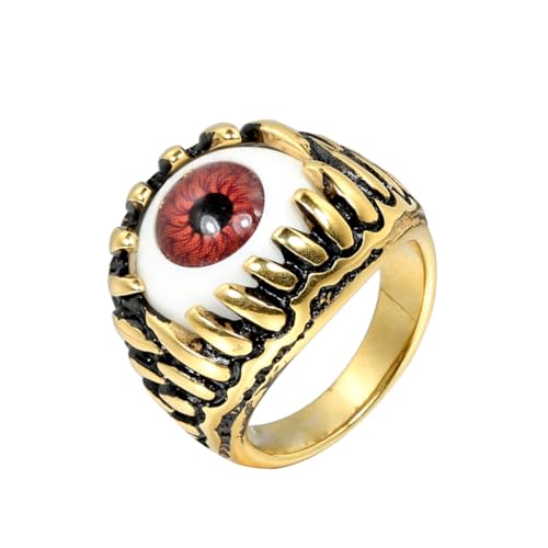 HIJONES Herren Edelstahl Gothic Mehrfarbige Kristall Edelstein Tulpe Gravur Chunky Biker Ring Punk Finger Schmuck Gold Roter Stein Größe 68 (21.6) von HIJONES