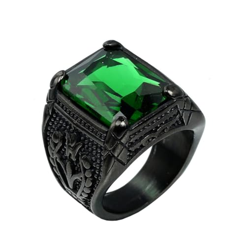 HIJONES Herren Edelstahl Gothic Mehrfarbige Kristall Edelstein Tulpe Gravur Chunky Biker Ring Punk Finger Schmuck Schwarzer Blauer Stein Größe 65 (20.7) von HIJONES
