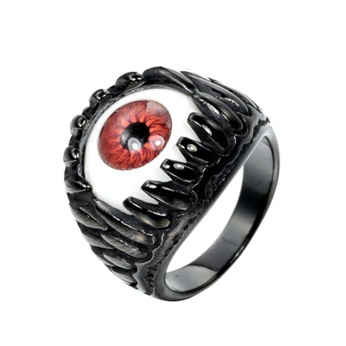 HIJONES Herren Edelstahl Gothic Mehrfarbige Kristall Edelstein Tulpe Gravur Chunky Biker Ring Punk Finger Schmuck Schwarzer Roter Stein Größe 60 (19.1) von HIJONES