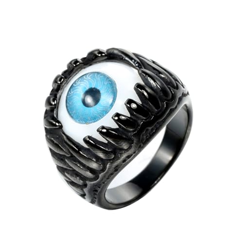 HIJONES Herren Edelstahl Gothic Mehrfarbige Kristall Edelstein Tulpe Gravur Chunky Biker Ring Punk Finger Schmuck Schwarzer blauer Stein Größe 70 (22.3) von HIJONES