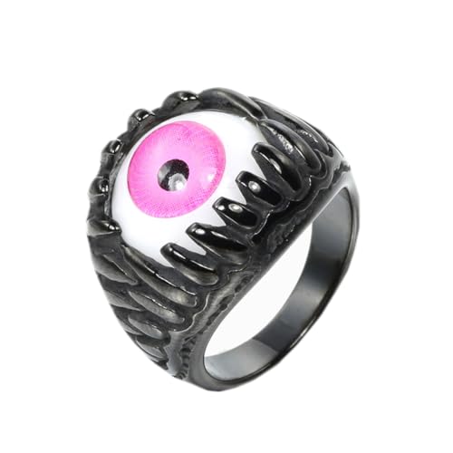 HIJONES Herren Edelstahl Gothic Mehrfarbige Kristall Edelstein Tulpe Gravur Chunky Biker Ring Punk Finger Schmuck Schwarzer rosa Stein Größe 68 (21.6) von HIJONES