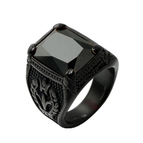 HIJONES Herren Edelstahl Gothic Mehrfarbige Kristall Edelstein Tulpe Gravur Chunky Biker Ring Punk Finger Schmuck Schwarzer schwarzer Stein Größe 65 (20.7) von HIJONES