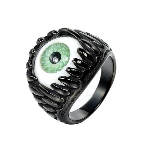 HIJONES Herren Edelstahl Gothic Mehrfarbige Kristall Edelstein Tulpe Gravur Chunky Biker Ring Punk Finger Schmuck Schwarzgrüner Stein Größe 68 (21.6) von HIJONES