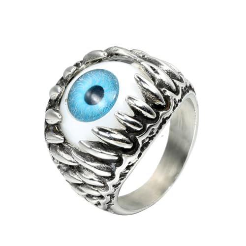 HIJONES Herren Edelstahl Gothic Mehrfarbige Kristall Edelstein Tulpe Gravur Chunky Biker Ring Punk Finger Schmuck Silber Blauer Stein Größe 65 (20.7) von HIJONES