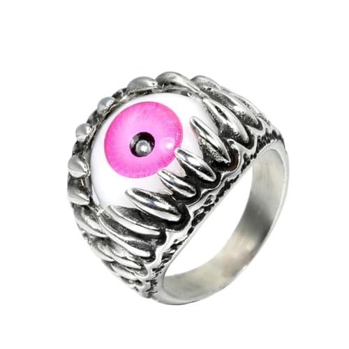 HIJONES Herren Edelstahl Gothic Mehrfarbige Kristall Edelstein Tulpe Gravur Chunky Biker Ring Punk Finger Schmuck Silber Rosa Stein Größe 70 (22.3) von HIJONES