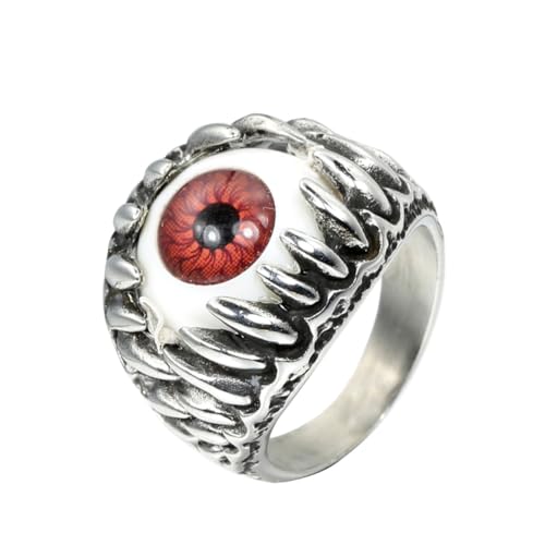 HIJONES Herren Edelstahl Gothic Mehrfarbige Kristall Edelstein Tulpe Gravur Chunky Biker Ring Punk Finger Schmuck Silberner Roter Stein Größe 62 (19.7) von HIJONES