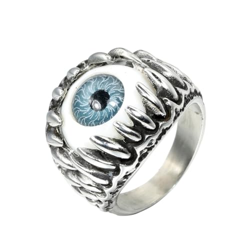 HIJONES Herren Edelstahl Gothic Mehrfarbige Kristall Edelstein Tulpe Gravur Chunky Biker Ring Punk Finger Schmuck Silbersee Blauer Stein Größe 57 (18.1) von HIJONES