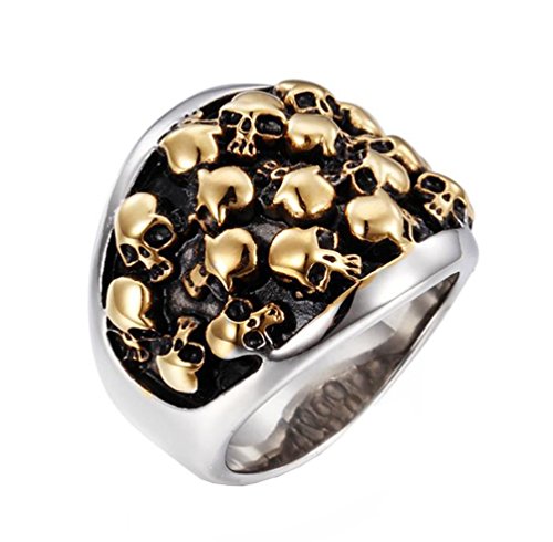 HIJONES Herren Edelstahl Gotisch Mehrere Schädel Ring Jahrgang Punkrock-Stil Gold Größe 57 von HIJONES