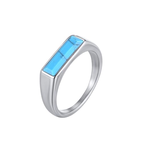 HIJONES Herren Edelstahl Große Ovale Kuppel Edelstein Achat Engagement Poliert Glatt Band Ring Charm Schmuck Silber Blauer Stein Größe 60 (19.1) von HIJONES