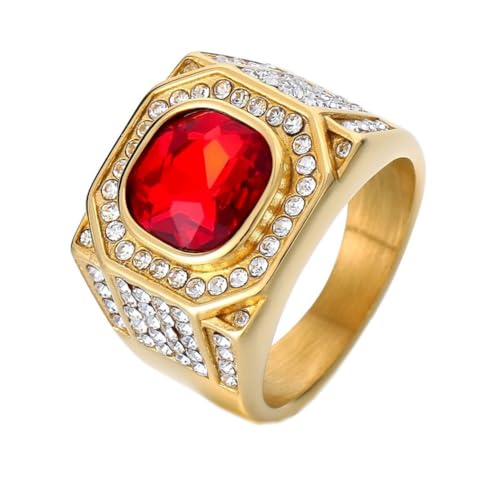 HIJONES Herren Edelstahl Großes Quadrat Achat Tigerauge Edelstein Paar Ehering Massiv Plattiert Versprechen Fingerband Gold Roter Stein Größe 60 (19.1) von HIJONES