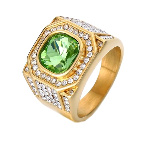 HIJONES Herren Edelstahl Großes Quadrat Achat Tigerauge Edelstein Paar Ehering Massiv Plattiert Versprechen Fingerband Goldener Cyan Stein Größe 68 (21.6) von HIJONES