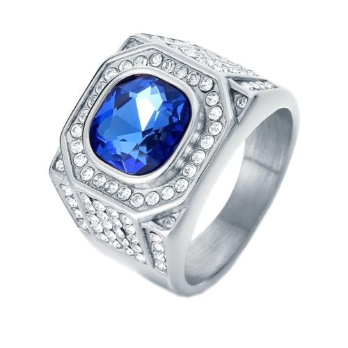HIJONES Herren Edelstahl Großes Quadrat Achat Tigerauge Edelstein Paar Ehering Massiv Plattiert Versprechen Fingerband Silber Blauer Stein Größe 60 (19.1) von HIJONES