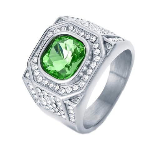 HIJONES Herren Edelstahl Großes Quadrat Achat Tigerauge Edelstein Paar Ehering Massiv Plattiert Versprechen Fingerband Silberner Cyan Stein Größe 60 (19.1) von HIJONES