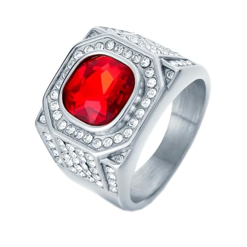 HIJONES Herren Edelstahl Großes Quadrat Achat Tigerauge Edelstein Paar Ehering Massiv Plattiert Versprechen Fingerband Silberner Roter Stein Größe 70 (22.3) von HIJONES