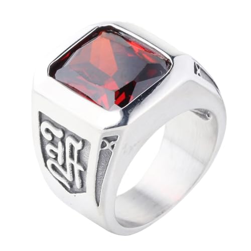HIJONES Herren Edelstahl Großes Quadrat Onyx Edelstein Siegel Ring Schild Gravur Party Tumb Band Silberner Roter Stein Größe 62 (19.7) von HIJONES