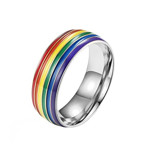 HIJONES Herren Edelstahl Homosexuell und Lesben LGBT Stolz Ranibow Ring Silber 8mm Größe 68 von HIJONES