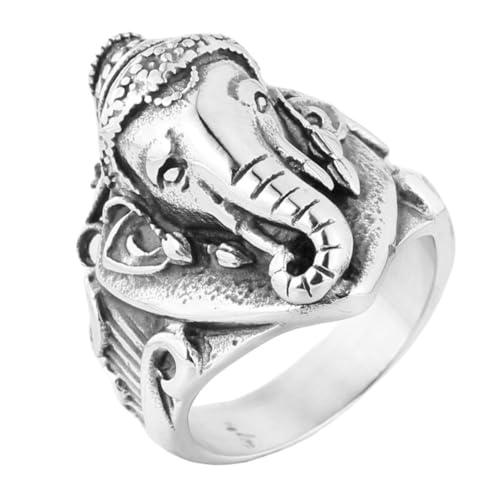 HIJONES Herren Edelstahl Klassischer Elefant Tier Biker Ring Religiöser Glaube Statement Chunky Band Größe 65 (20.7) von HIJONES