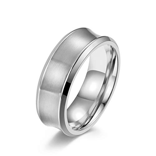HIJONES Herren Edelstahl Minimalist Satin Finish Matt Konkaver Ring Comfort Fit Ehering Silber Größe 57 von HIJONES