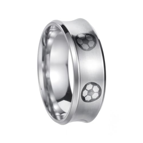 HIJONES Herren Edelstahl Minimalistischer 8MM U-Förmiger Fußball Fußball Plain Statement Ring Plattiert Poliertes Versprechen Band Silber Größe 65 (20.7) von HIJONES