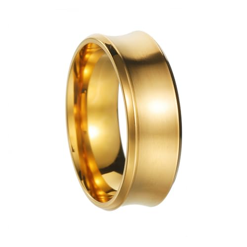 HIJONES Herren Edelstahl Minimalistischer 8MM U-Förmiger Rohr Plain Statement Ring Plattiert Polierter Ehering Gold Größe 57 (18.1) von HIJONES