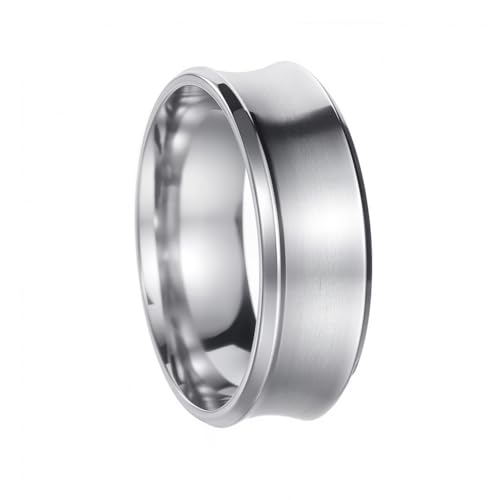 HIJONES Herren Edelstahl Minimalistischer 8MM U-Förmiger Rohr Plain Statement Ring Plattiert Polierter Ehering Silber Größe 62 (19.7) von HIJONES