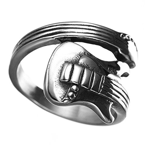 HIJONES Herren Edelstahl Punk Rock Wrap Um Gitarre Musik Ring Silber Größe 54 von HIJONES