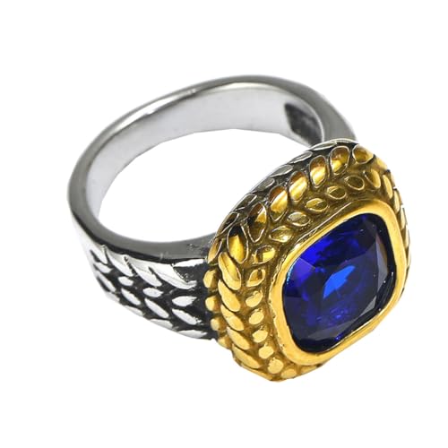HIJONES Herren Edelstahl Quadratisches Glas Kristall Edelstein Glänzender Ehering Micro Pave Cz Hip Hop Titan Biker Band Silber Blauer Stein Größe 68 (21.6) von HIJONES