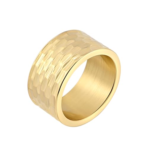 HIJONES Herren Edelstahl Ring 12mm Pipe Cut Statement Daumen Finger Ringe Comfort Fit Gold Größe 60 von HIJONES