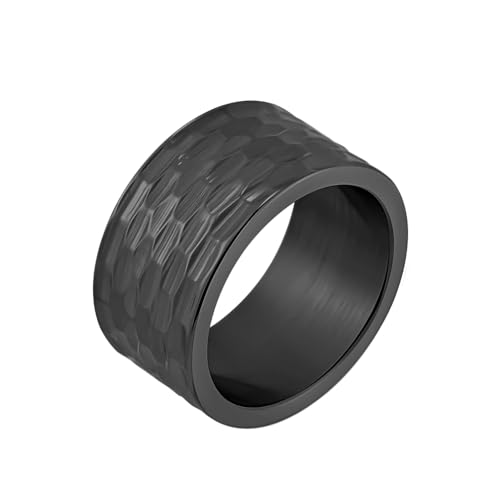 HIJONES Herren Edelstahl Ring 12mm Pipe Cut Statement Daumen Finger Ringe Comfort Fit Schwarz Größe 62 von HIJONES