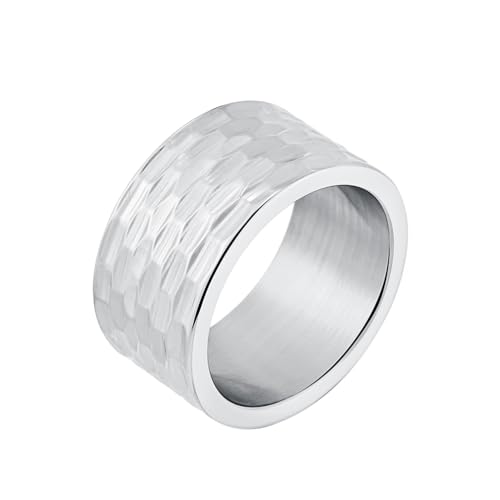 HIJONES Herren Edelstahl Ring 12mm Pipe Cut Statement Daumen Finger Ringe Comfort Fit Silber Größe 70 von HIJONES
