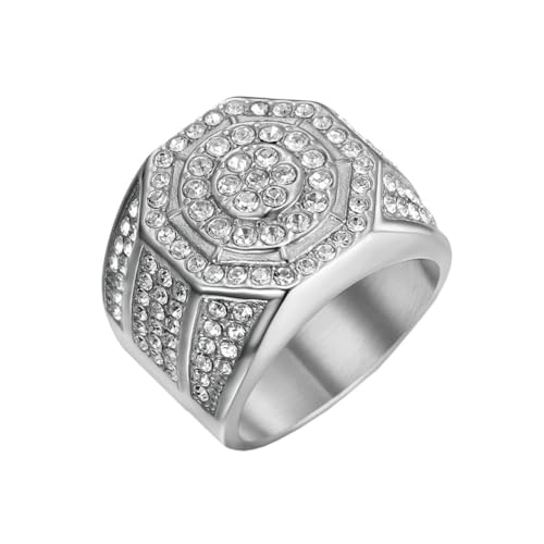 HIJONES Herren Edelstahl Round-Cut Cubic Zirconia Octagon Engagement Rings Crystal Stone Punk Finger JewellerySilber Größe 68 (21.6) von HIJONES