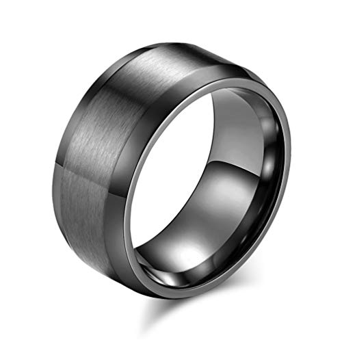 HIJONES Herren Edelstahl Schwarz Gebürsteter Ring 10mm Breit Klassisch Schlicht Schlicht Ehering Matt Finish Größe 60 von HIJONES