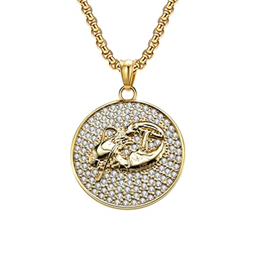 HIJONES Herren Edelstahl Sternzeichen Münze Halskette mit Zirkonia Horoskop Sternzeichen Anhänger Astrologie Schmuck Gold Krebs von HIJONES
