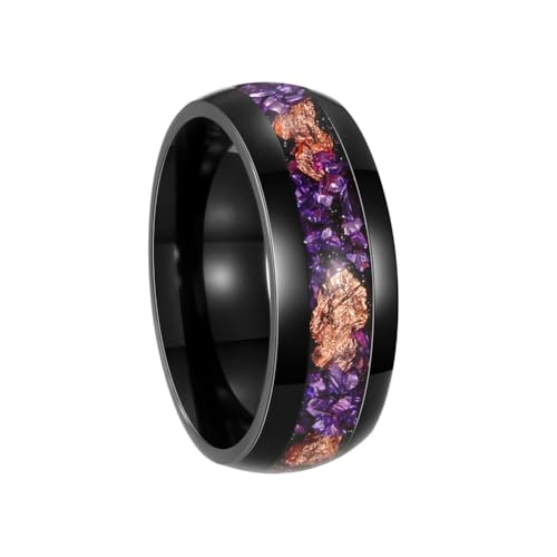 HIJONES Herren Edelstahl Strass Kristall Künstliche Goldfolie Intarsien Dome Ball Hochzeitspaar Ring Band Mit Schwarz Gewickelten Kanten Lila Größe 54 (17.2) von HIJONES