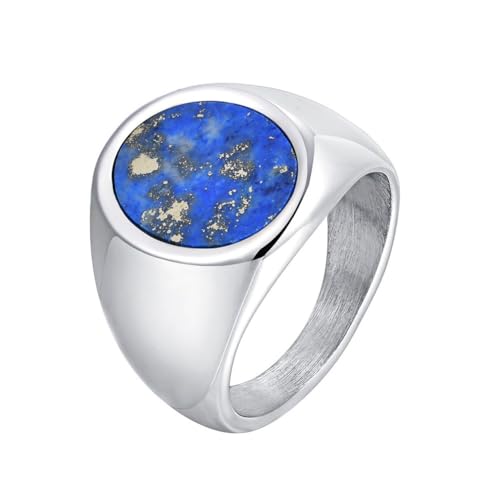 HIJONES Herren Edelstahl Strass Schliff Glas Edelstein Zirkon Graviertes Band Verlobungsring Kristallstil Silber Blau Größe 62 (19.7) von HIJONES