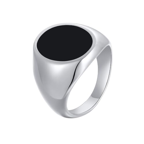 HIJONES Herren Edelstahl Strass Schliff Glas Edelstein Zirkon Graviertes Band Verlobungsring Kristallstil Silber Schwarz Größe 52 (16.6) von HIJONES