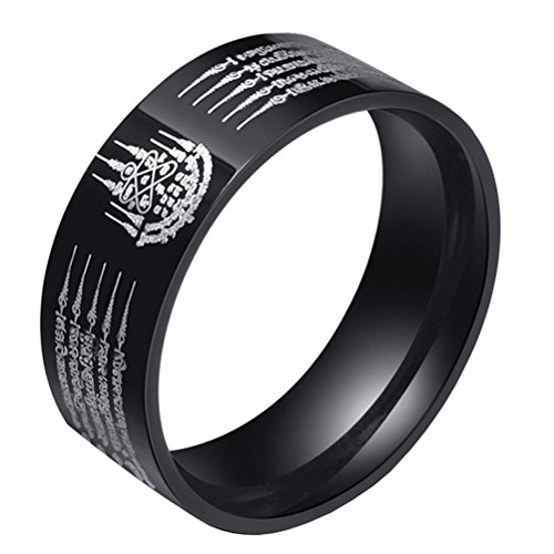 HIJONES Herren Edelstahl Thailand Fünf Verse Amulett Lucky Mantra Ring Schwarz Ton Größe 54 von HIJONES