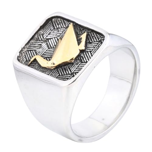 HIJONES Herren Edelstahl Trendiges Flamingogewebe Knoten Gravur Statement Ring Gothic Chunky Biker Band Größe 60 (19.1) von HIJONES