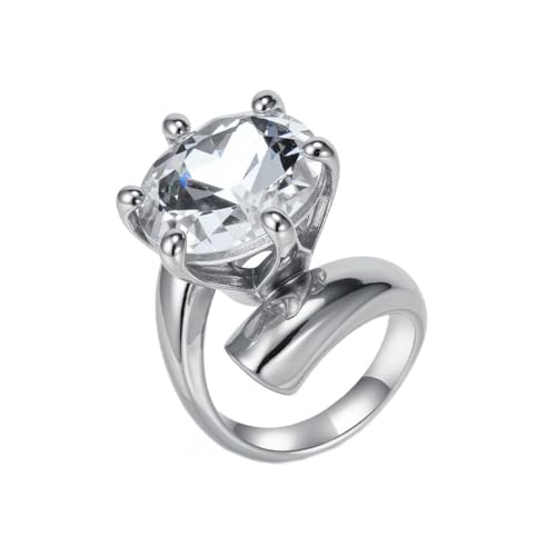 HIJONES Herren Edelstahl Übertriebenes Massives Glas Ctystal Edelstein Ehering Blumenzweig Fingerband Silber Weißer Stein Größe 52 (16.6) von HIJONES