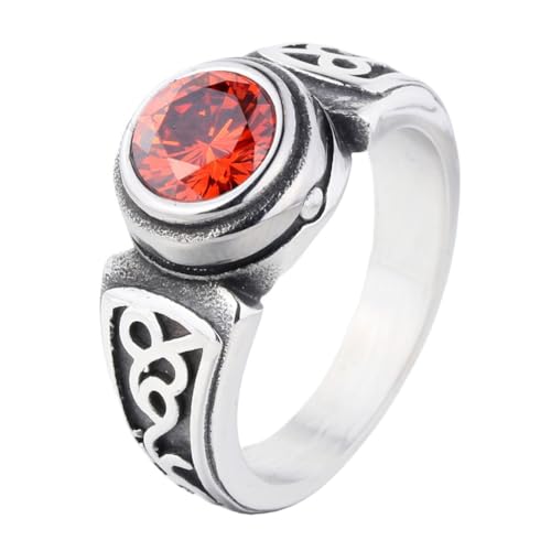 HIJONES Herren Edelstahl Vintage Runder Edelstein Siget Ring Klassischer gravierter Webart gedrehter Titan Fingerschmuck Silberner Roter Stein Größe 62 (19.7) von HIJONES