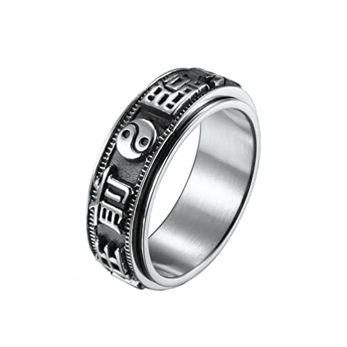 HIJONES Herren Edelstahl Yin Yang Taoist Ring Talisman Mantra Band Ringe Vintage Chinesischer Stil Größe 62 von HIJONES